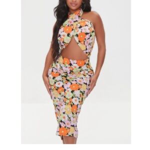 Forever21 Crossover Floral Print Halter Dress